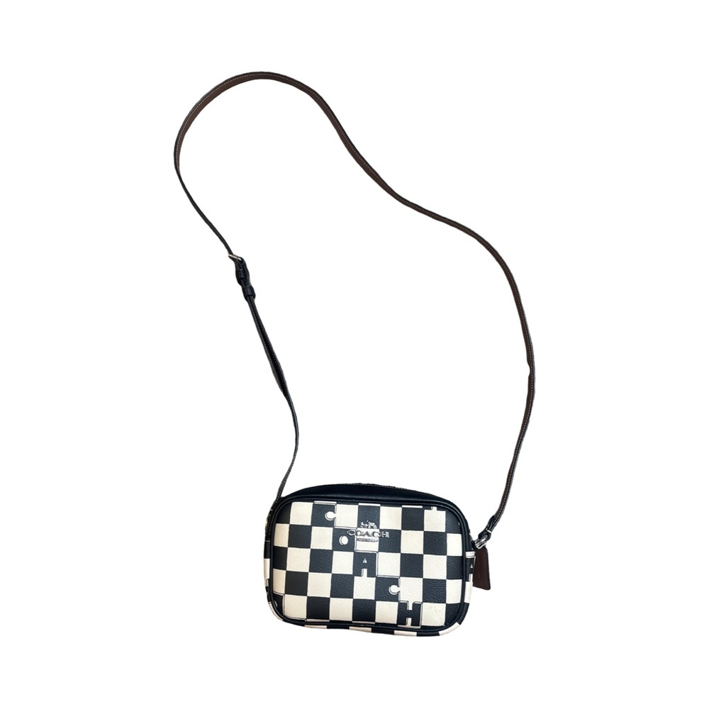 Coach Black & White Checkered Mini Crossbody Camera Bag